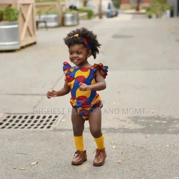 Ankara Print Baby Girl Romper With Headband