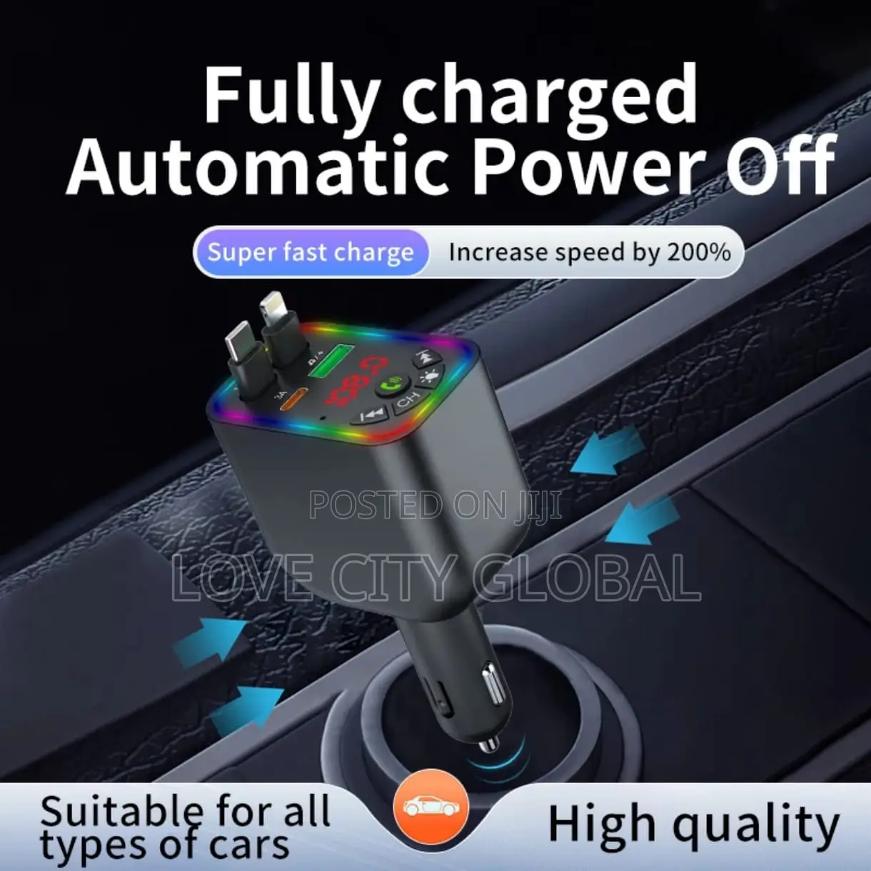 Car-Y5 Super Fast Charger 4-in-1 120w Bt Car Fm Retractable Cables