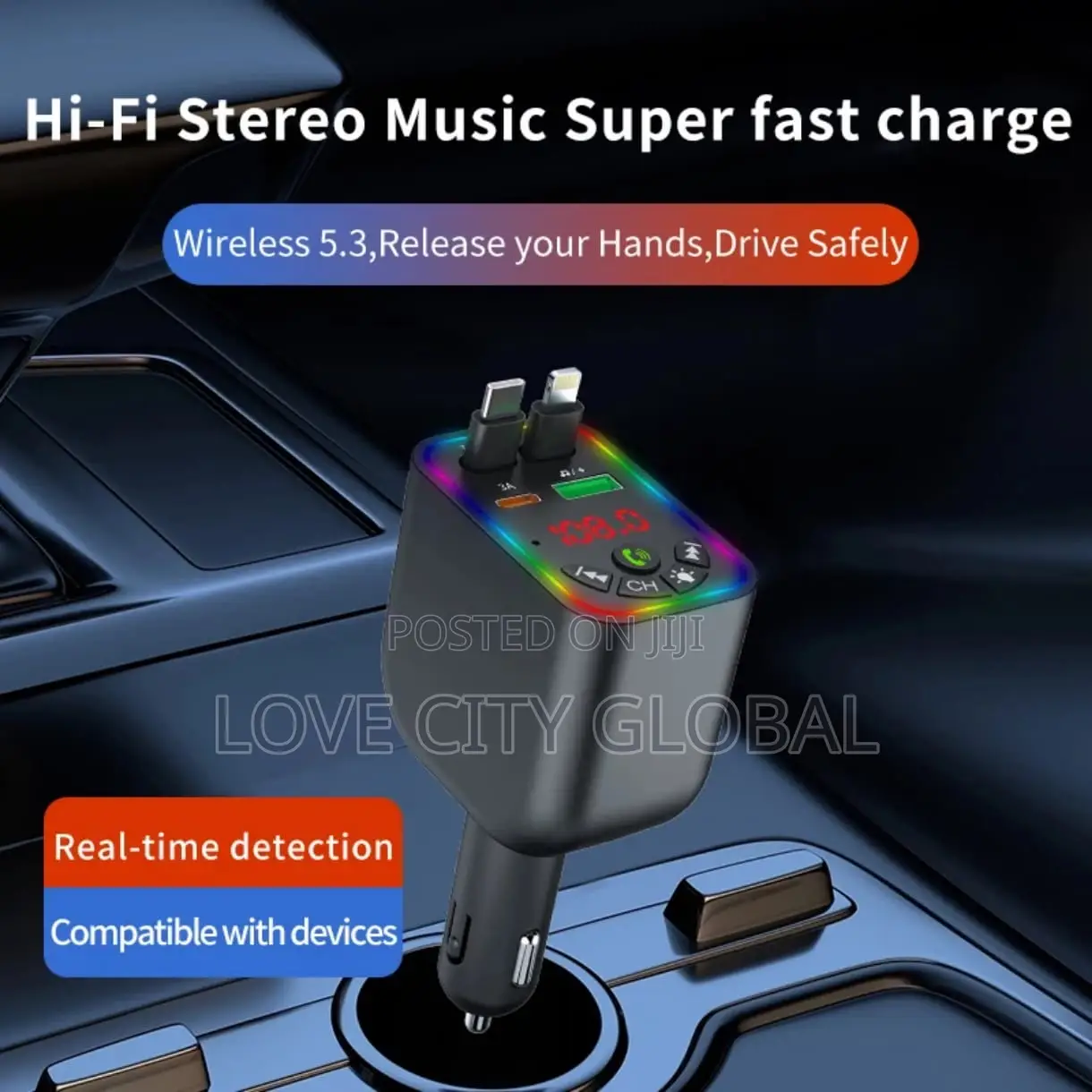 Car-Y5 Super Fast Charger 4-in-1 120w Bt Car Fm Retractable Cables