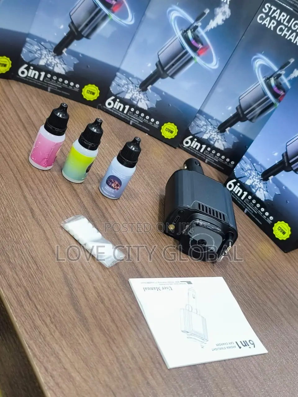 Starlight Car Charger 6in1 120w Retractable Typec Lightnin Diffuser.