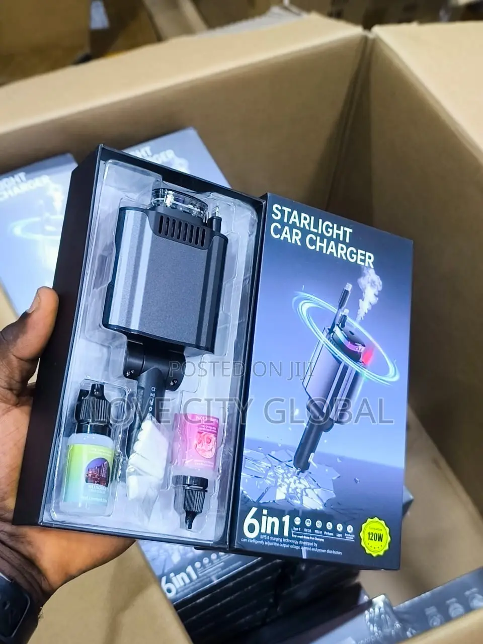 Starlight Car Charger 6in1 120w Retractable Typec Lightnin Diffuser.