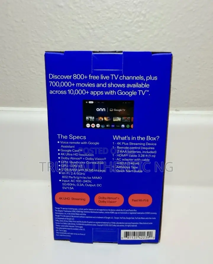 Onn Google Tv Plus Streaming Media Player - 16gb