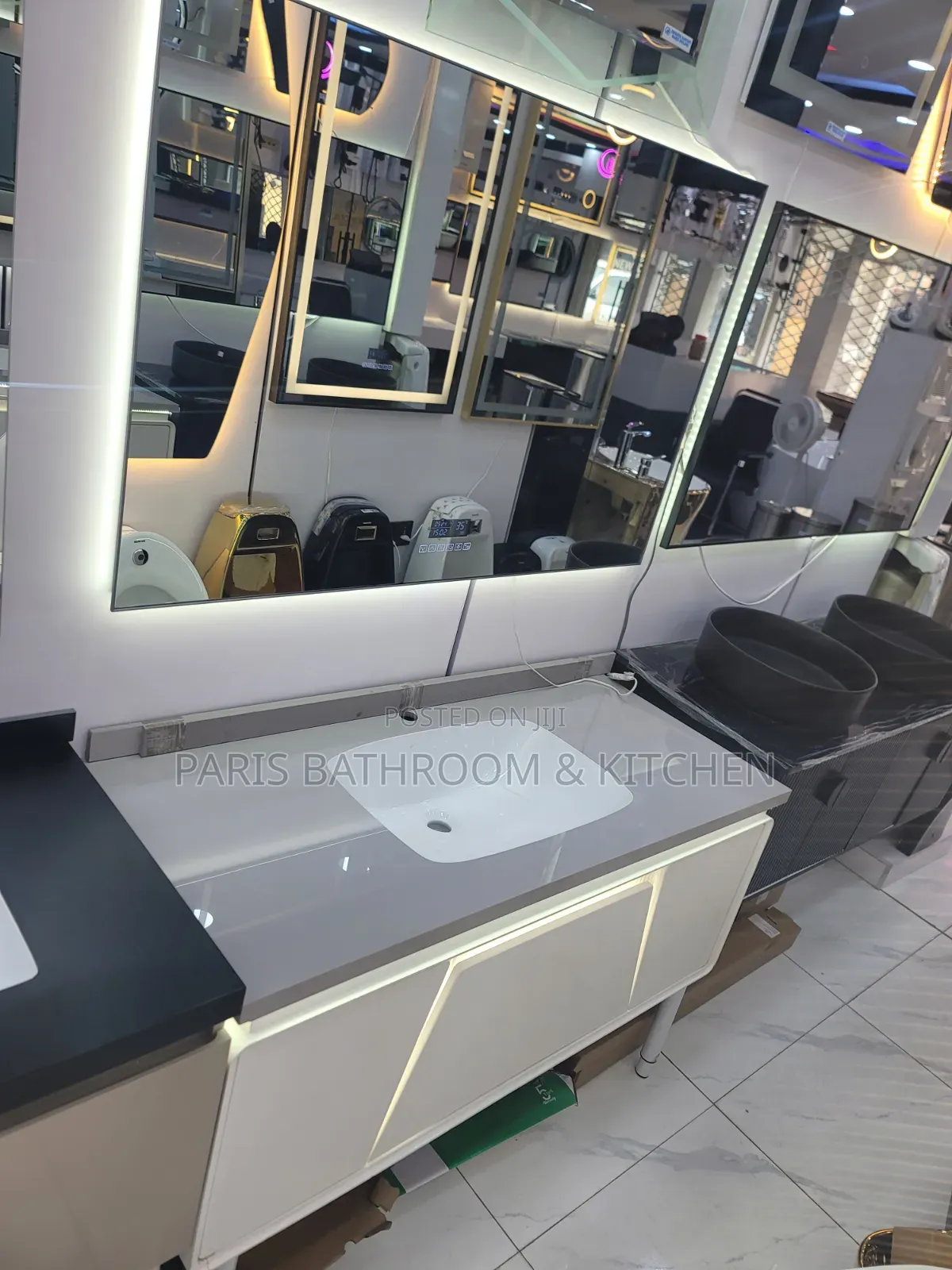 Floating Bathroom Vanity Set With Smart Led Mirror, Glossy Countertop