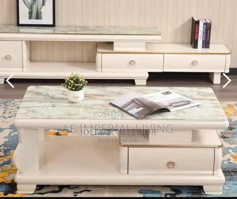Marble-Top Center Table Tv Stand Set