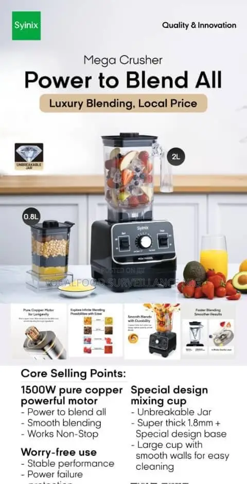 2 in 1 Syinix Mega Cruser Power Blender , 1500w