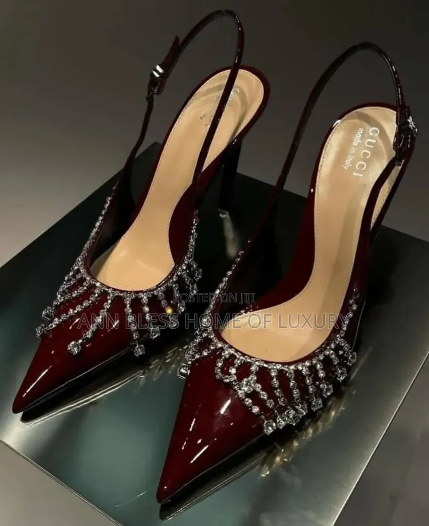 Gucci Crystal Fringe Slingback Patent Leather Heels
