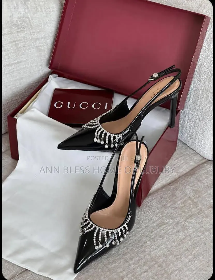 Gucci Crystal Fringe Slingback Patent Leather Heels