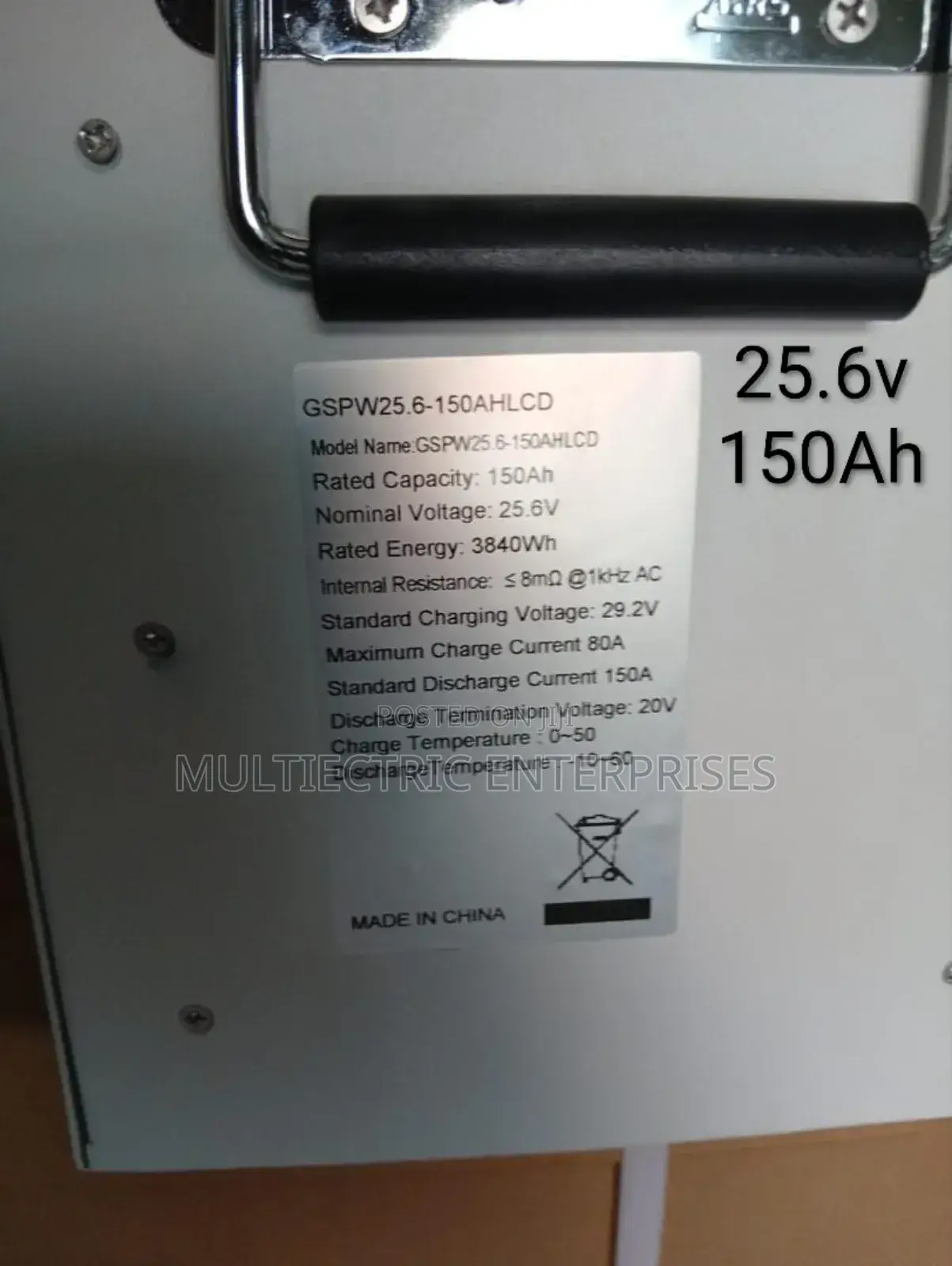 3.8kwh Lithium Battery 25.5v 150ah. 3825wh
