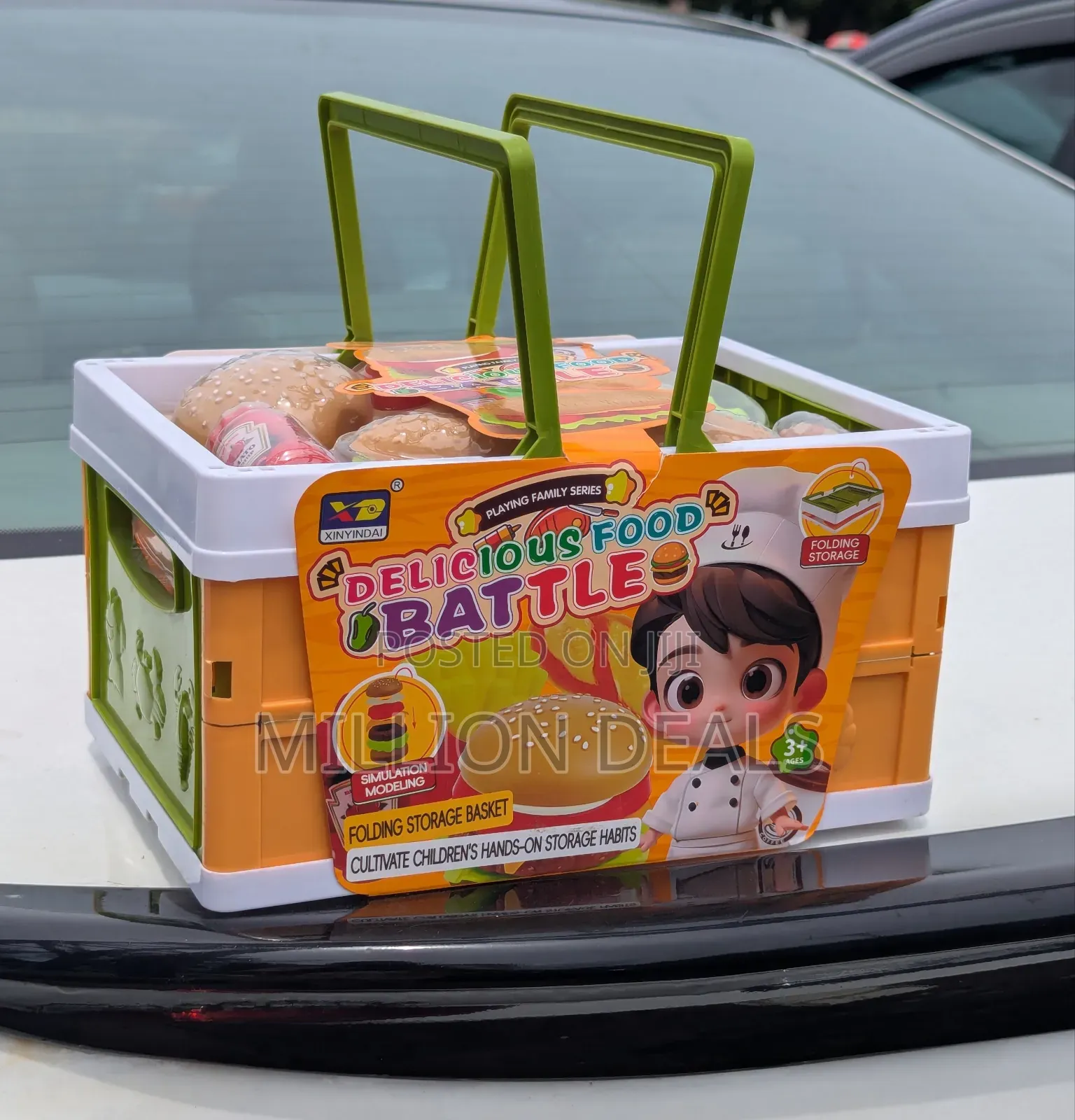 Fake Food Folding Storage Basket Kids Toy Set Ages 3+