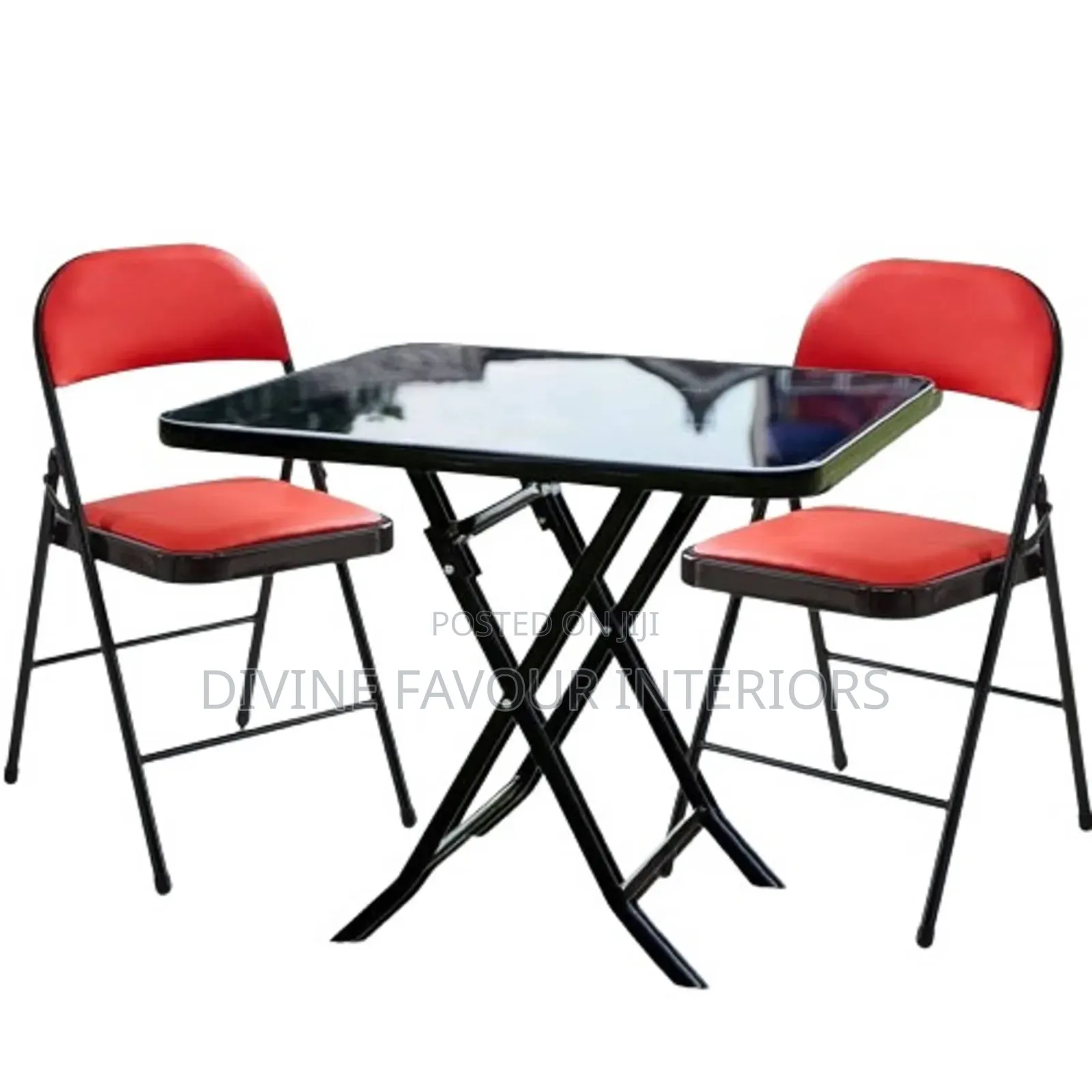 Indoor/ Outdoor Foldable Dinninf Table and 2 Padded Leather Chairs