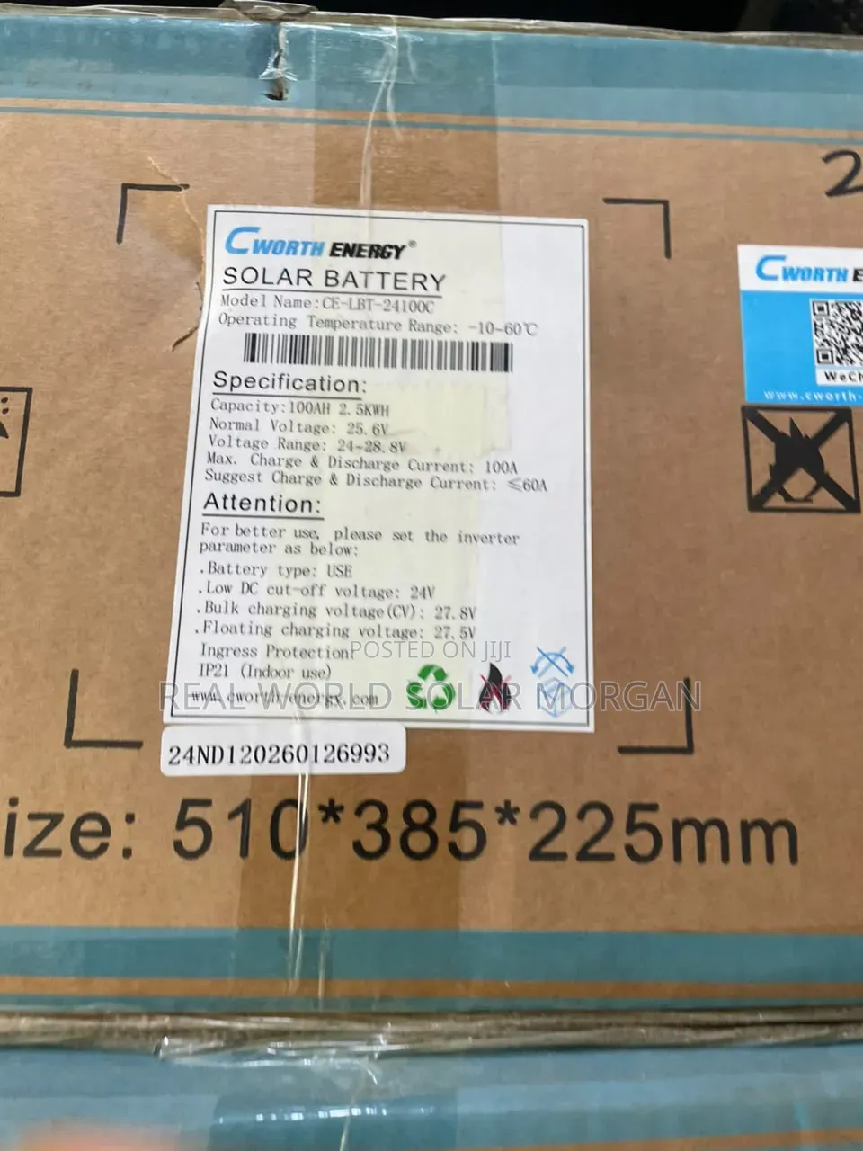 2.5kwh Cworth Lithium Battery (25.6v 100ah) — Compact Powerhouse