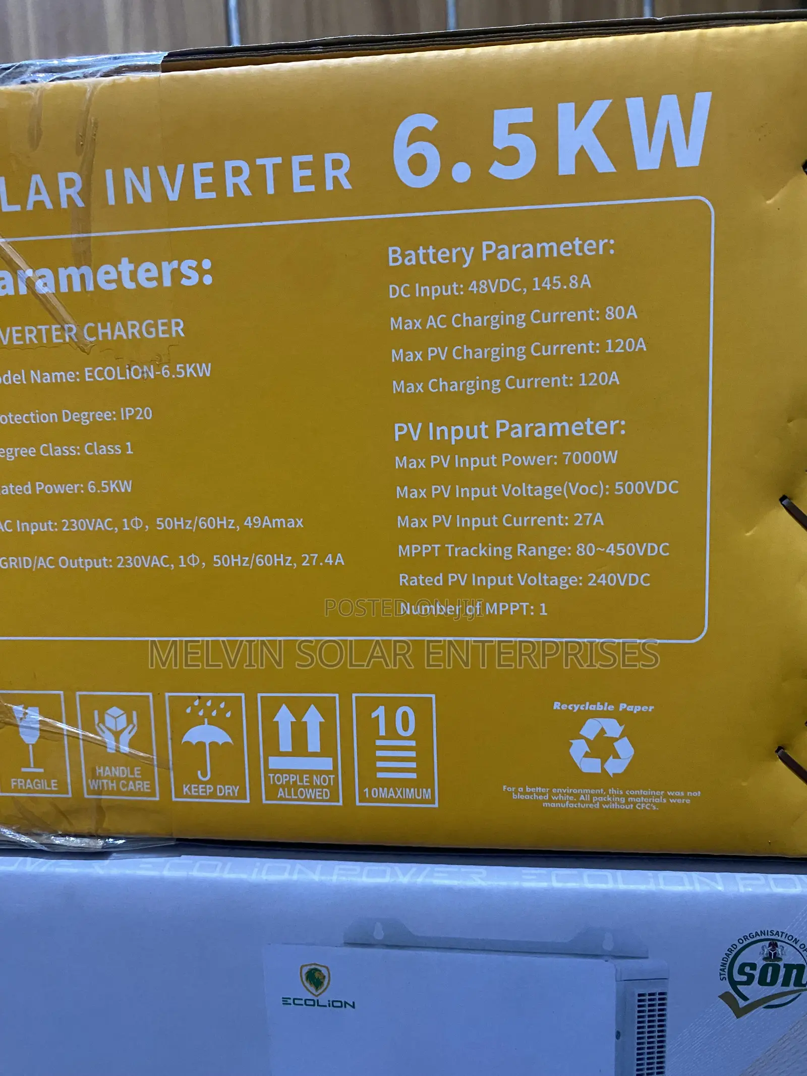 6.5kva 48v Ecolion Hybrid Solar Pure Sine Wave Internet Available
