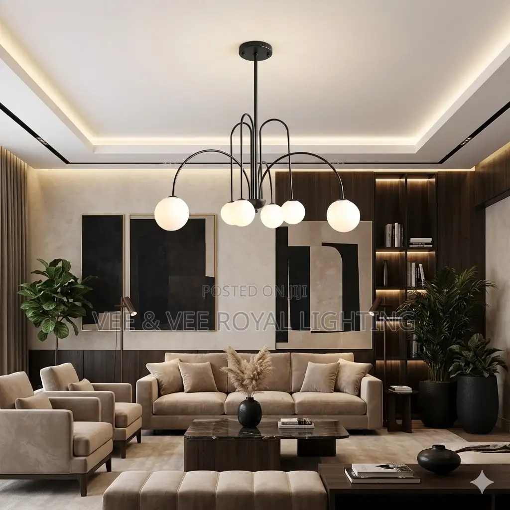 Astra 6 Light Matte Black Chandelier - For Bedroom, Living Room, Hotel