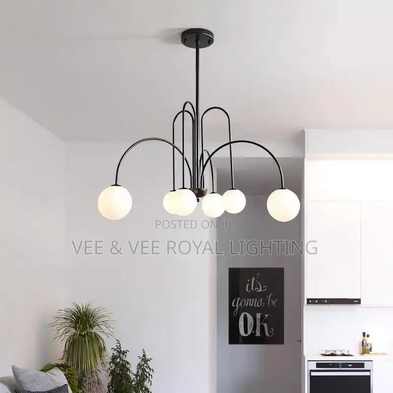 Astra 6 Light Matte Black Chandelier - For Bedroom, Living Room, Hotel