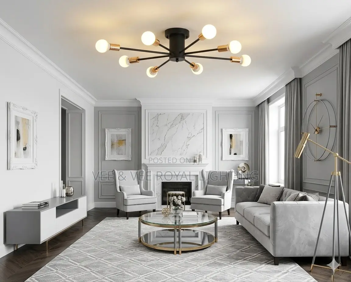 Modern 8-Light Sputnik Chandelier- For Bedroom, Living Room, Reception