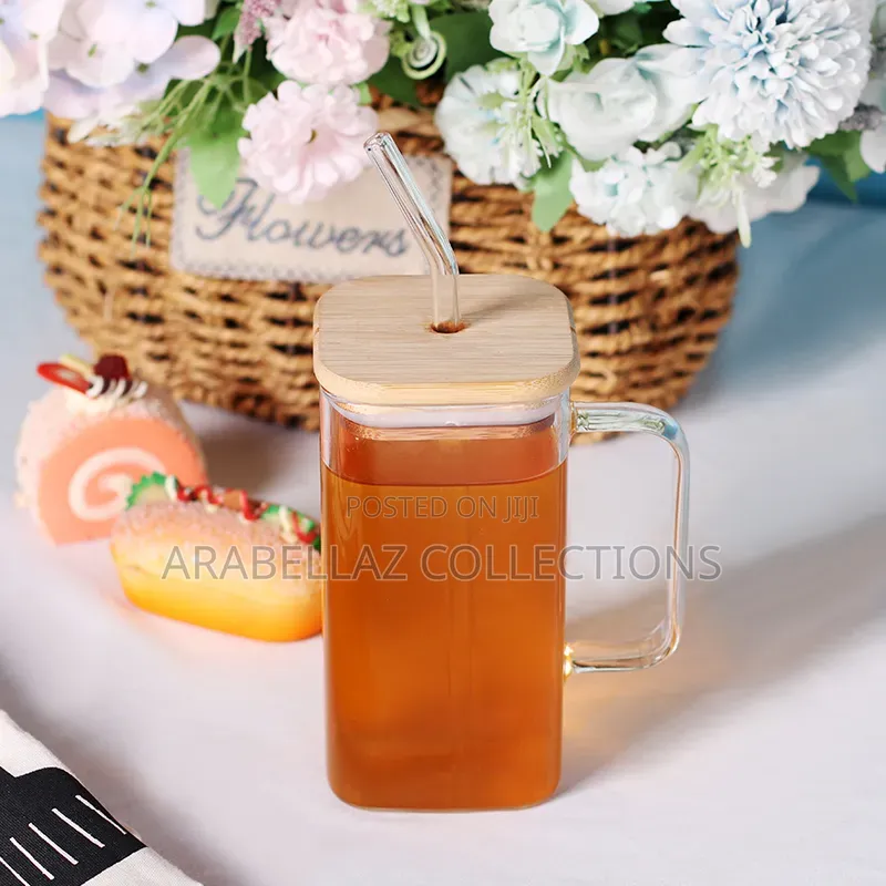 Eco-Friendly High Borosilicate Milk Tea Square Glass With Bamboo Lid