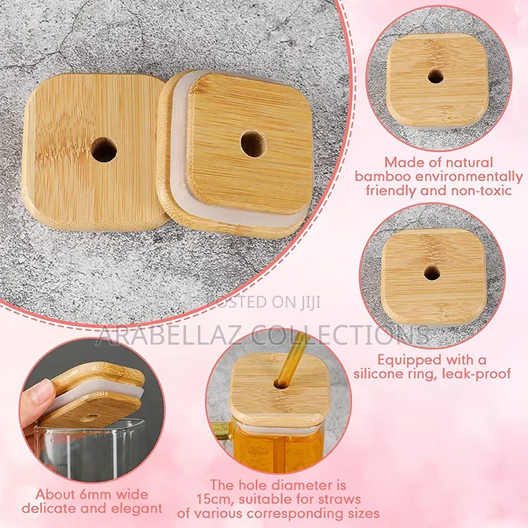 Eco-Friendly High Borosilicate Milk Tea Square Glass With Bamboo Lid