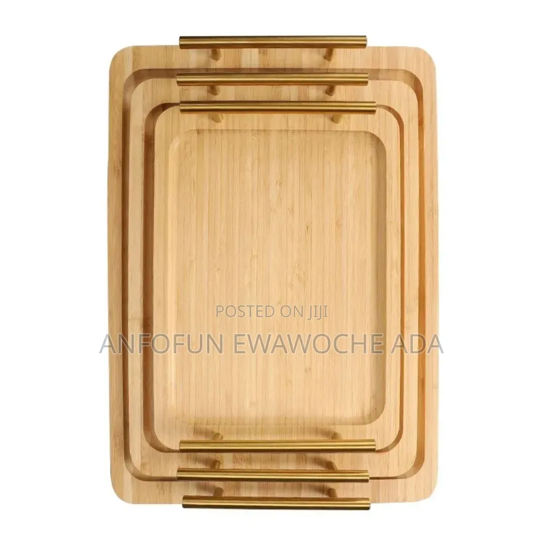 3-in-1 Quality Wooden Tray Set (Gold Handle)