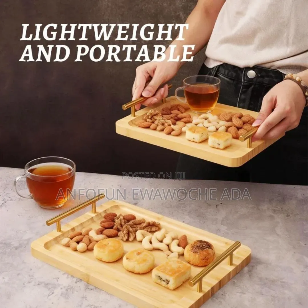 3-in-1 Quality Wooden Tray Set (Gold Handle)