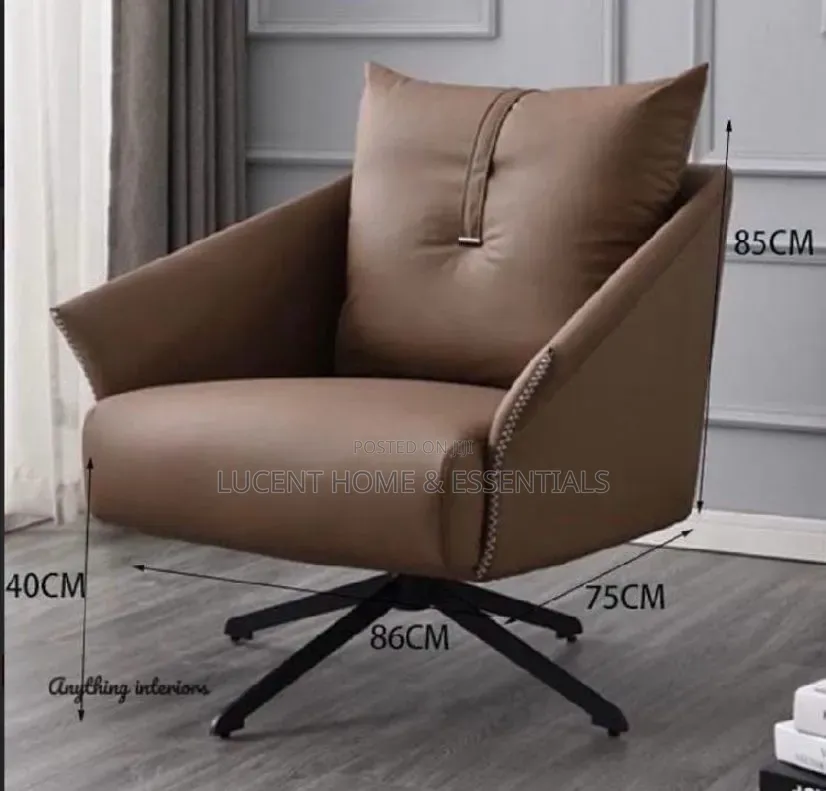Luxury Swivel Single Sater Armchair Premium Brown Leather Lounge Chair