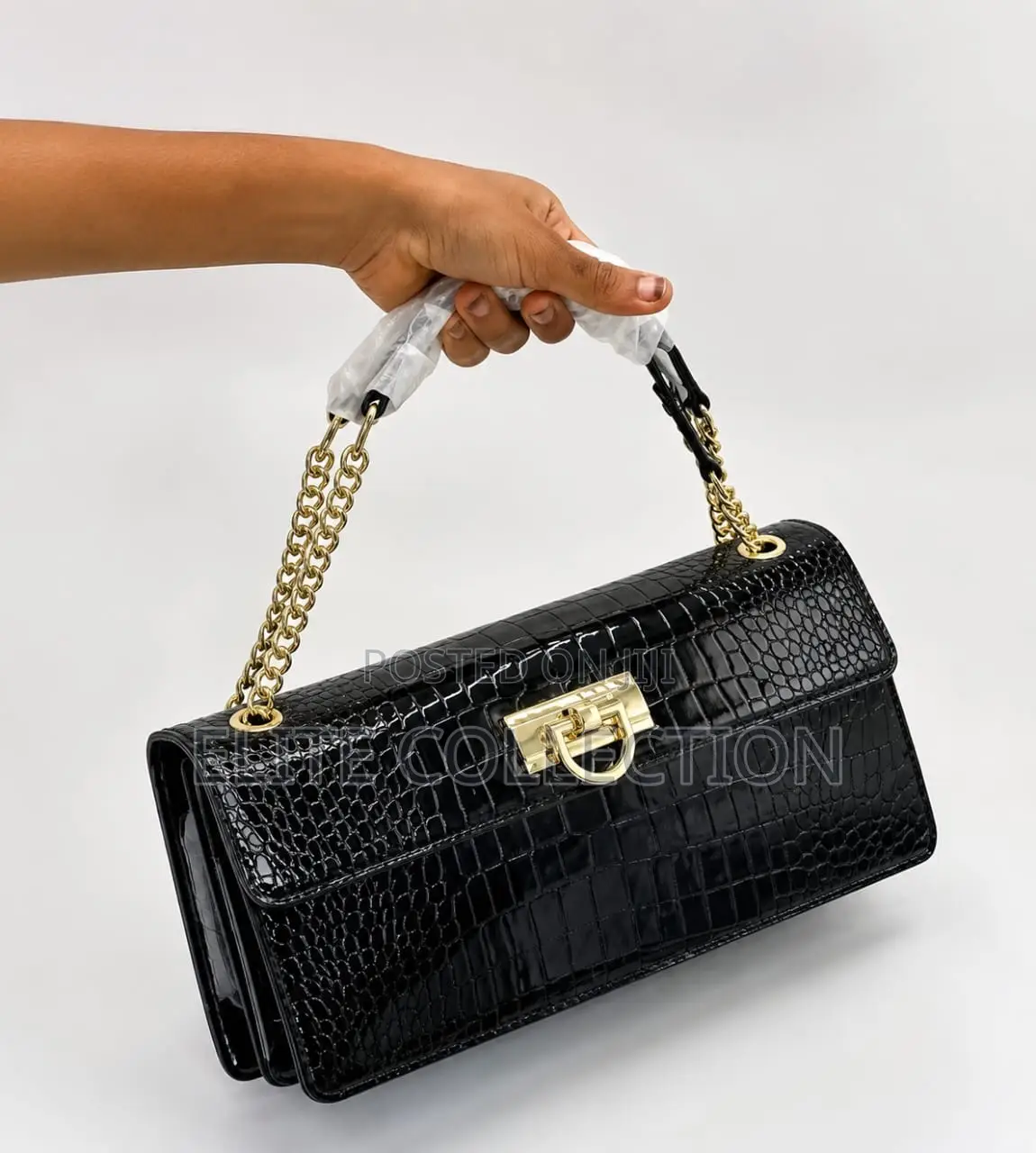 Luxe Glossy Croc Skin Bag Available in Black and Wine`