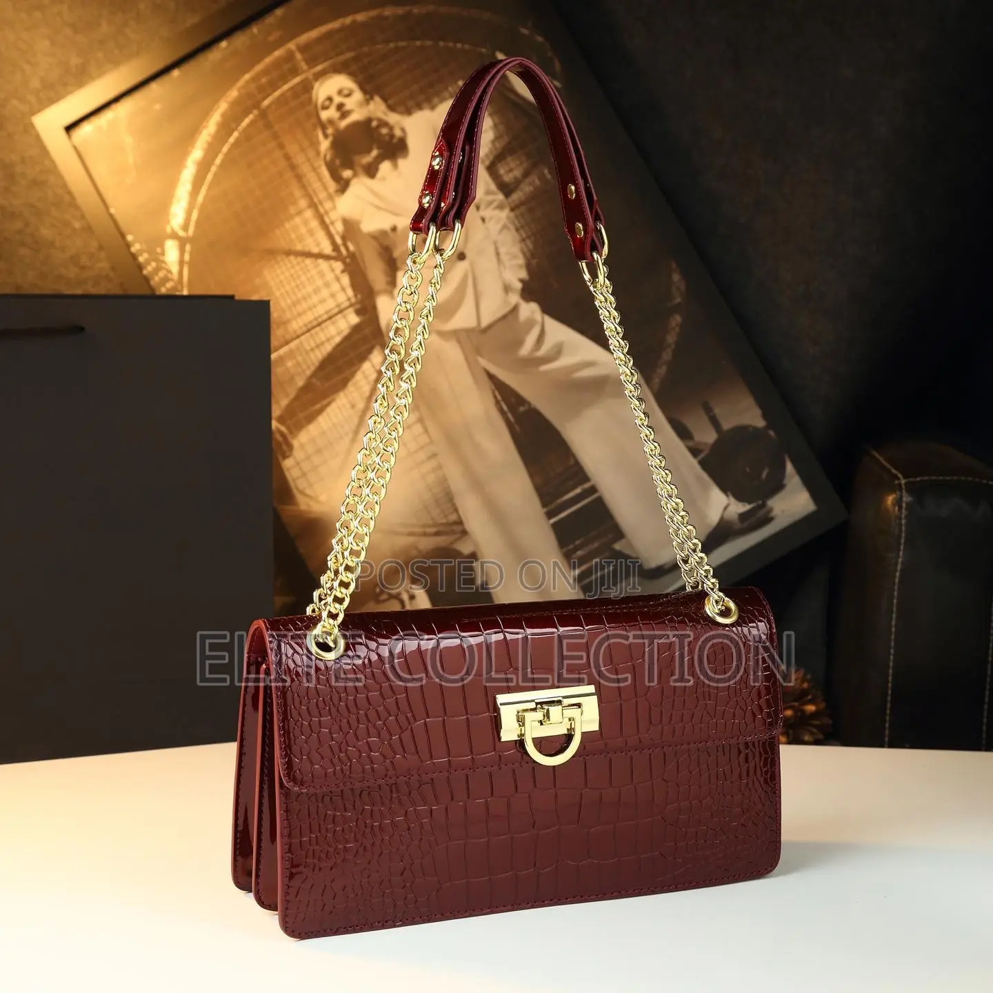 Luxe Glossy Croc Skin Bag Available in Black and Wine`