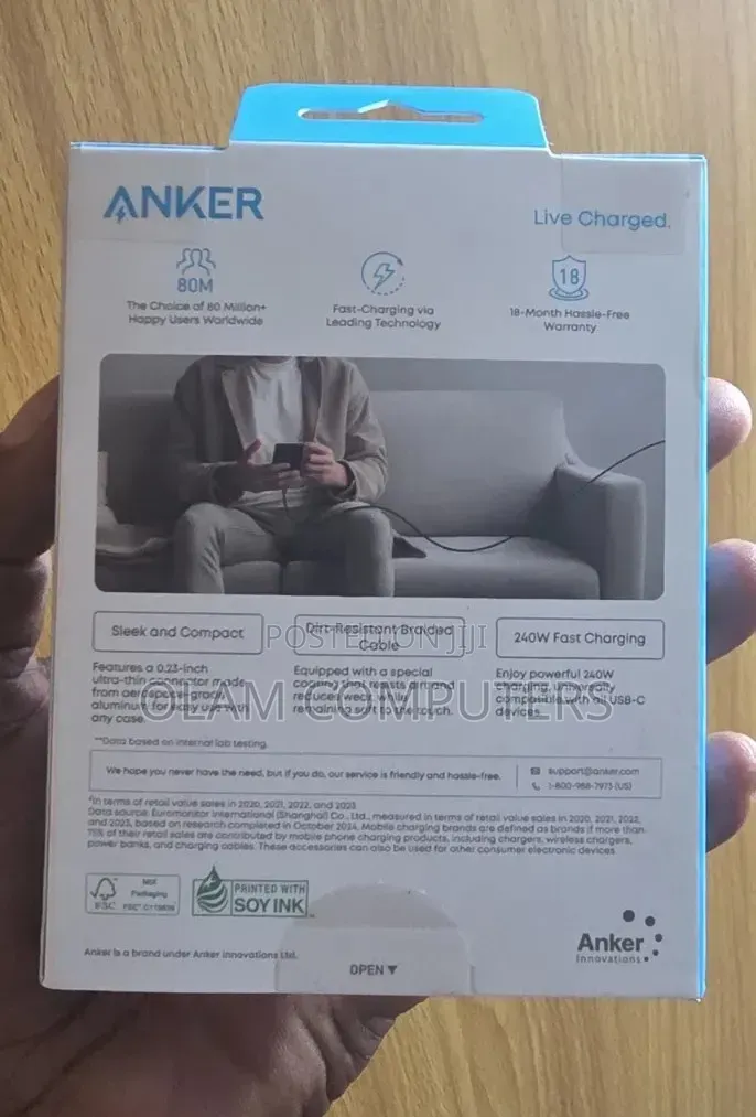 Anker Zolo Usb-C to Usb-C Cable (6 Ft, 240w, Braided)