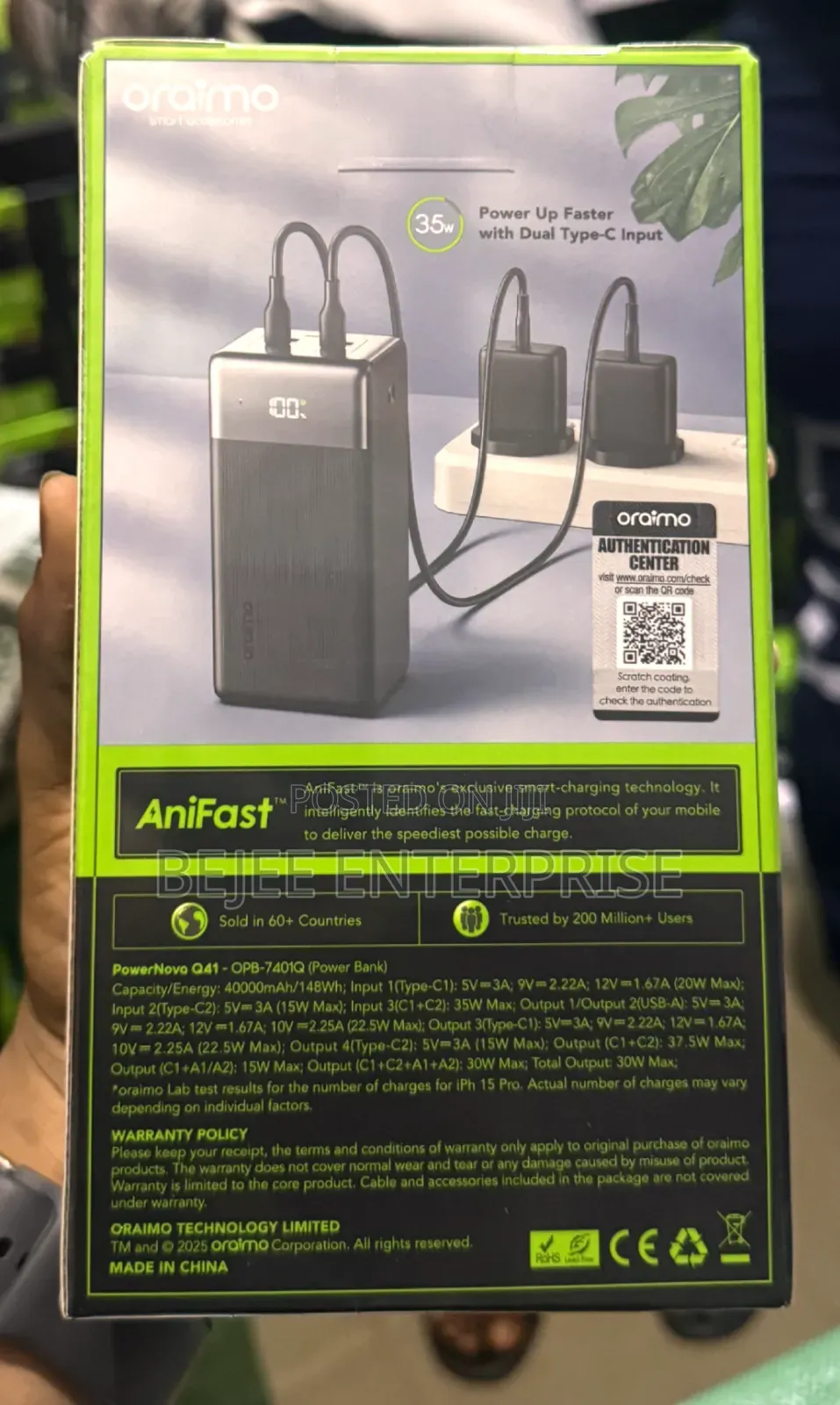 Power Bank 40000mah Power Nova Q41( Opb 7401q)35w Ultra Fast Charging