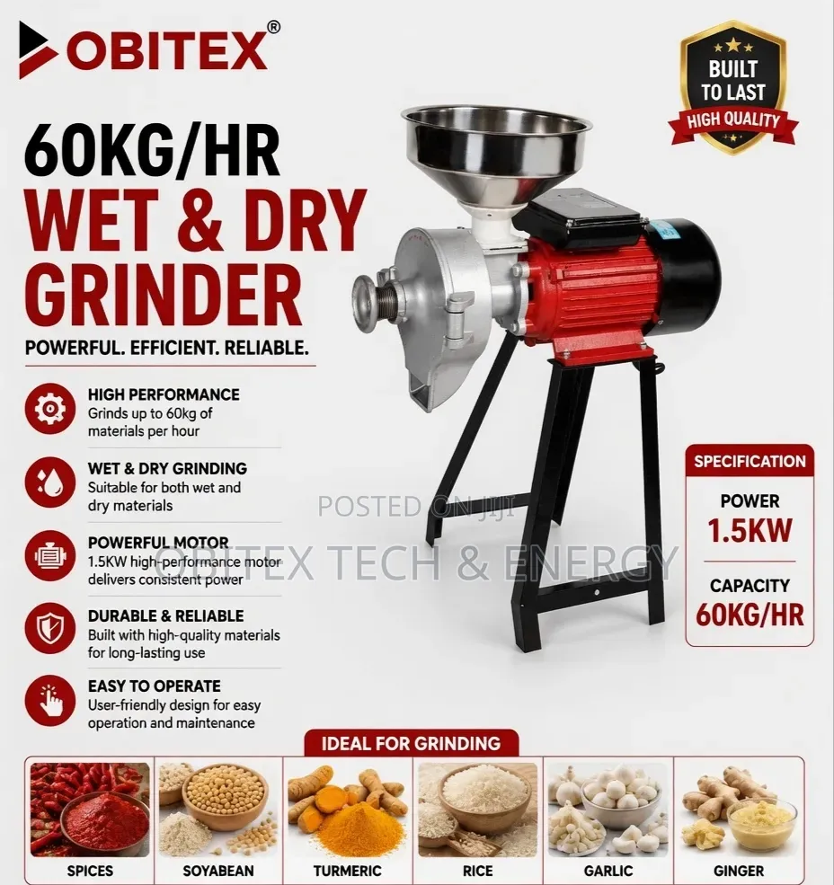 Wet And Dry Electric Grinder–2hp Commercial Grinding Machine (60kg/Hr)