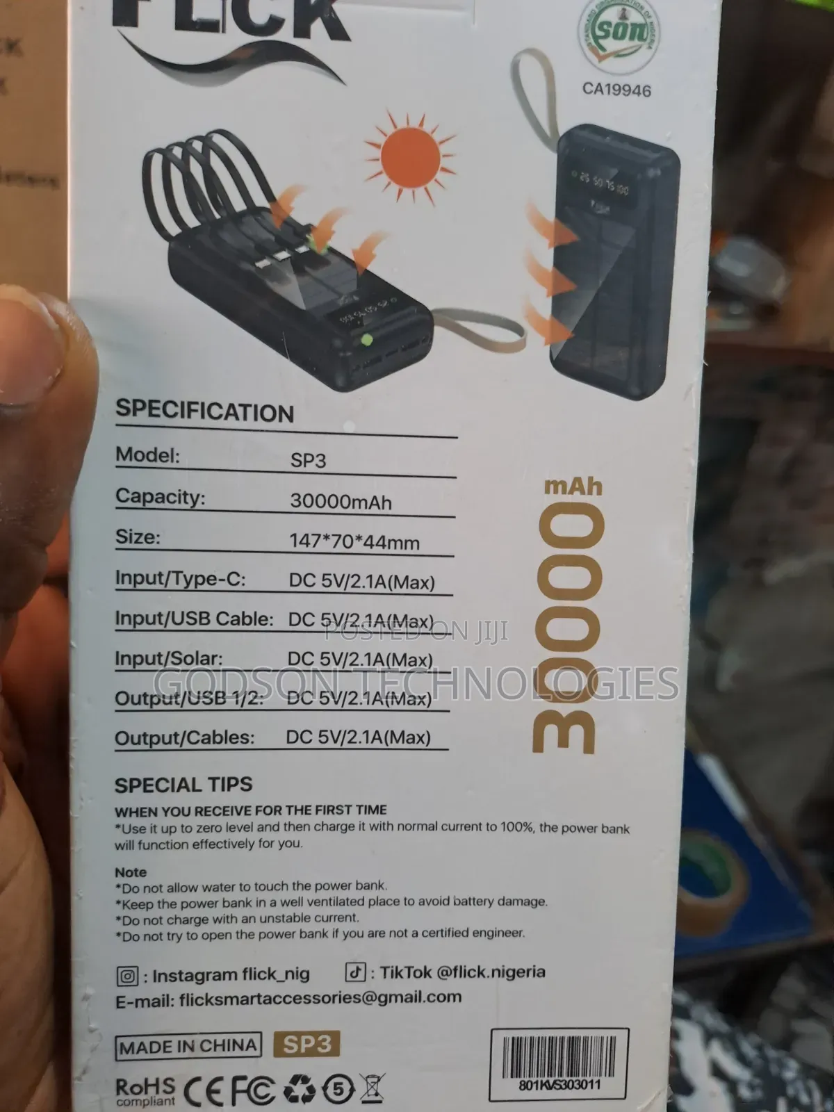 Flick Solar Power Bank 30000mah