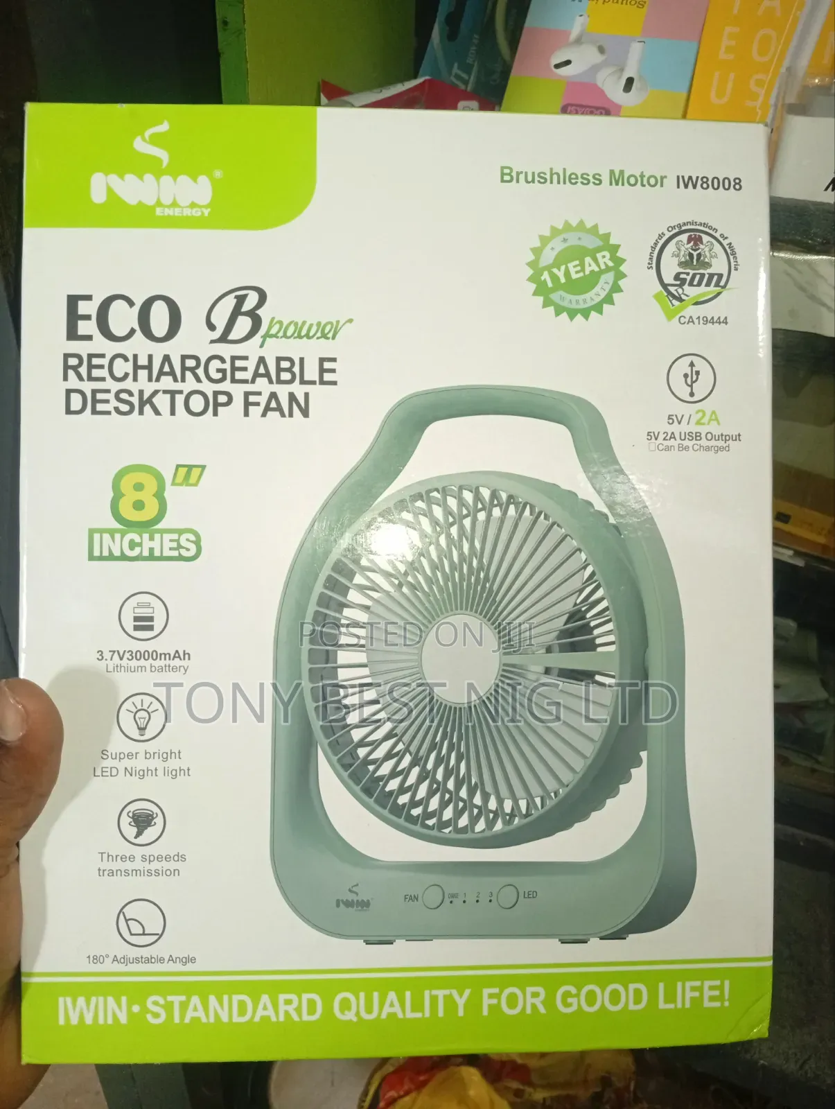 Iwin Table Rechargeable Fan 8"Inches