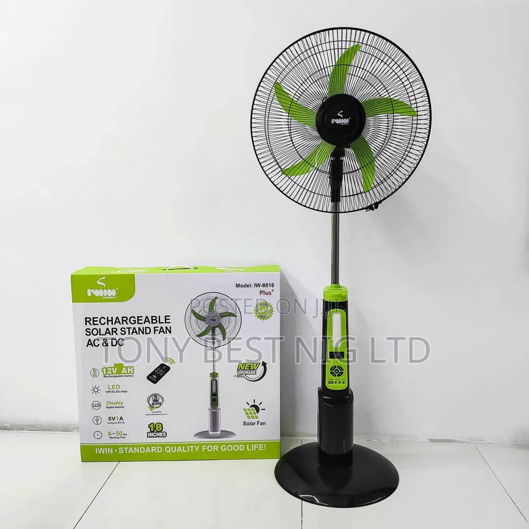 Iwin Rechargeable Solar Fan 18 Inches, With a Long Lasting Battery