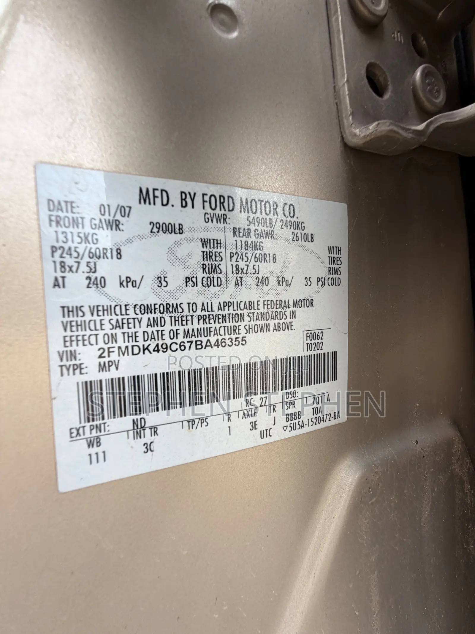 Ford Edge 2008 Gold