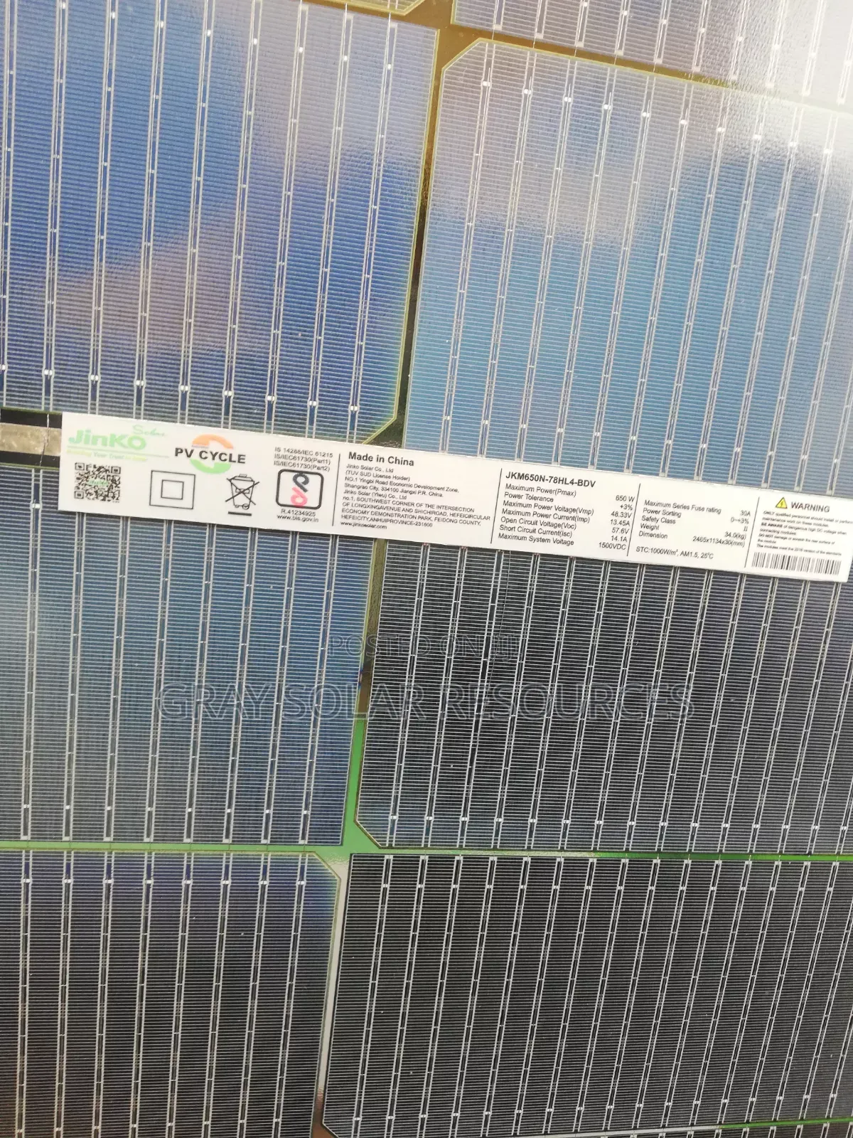 650w Jinko Monocrystalline Solar Panel