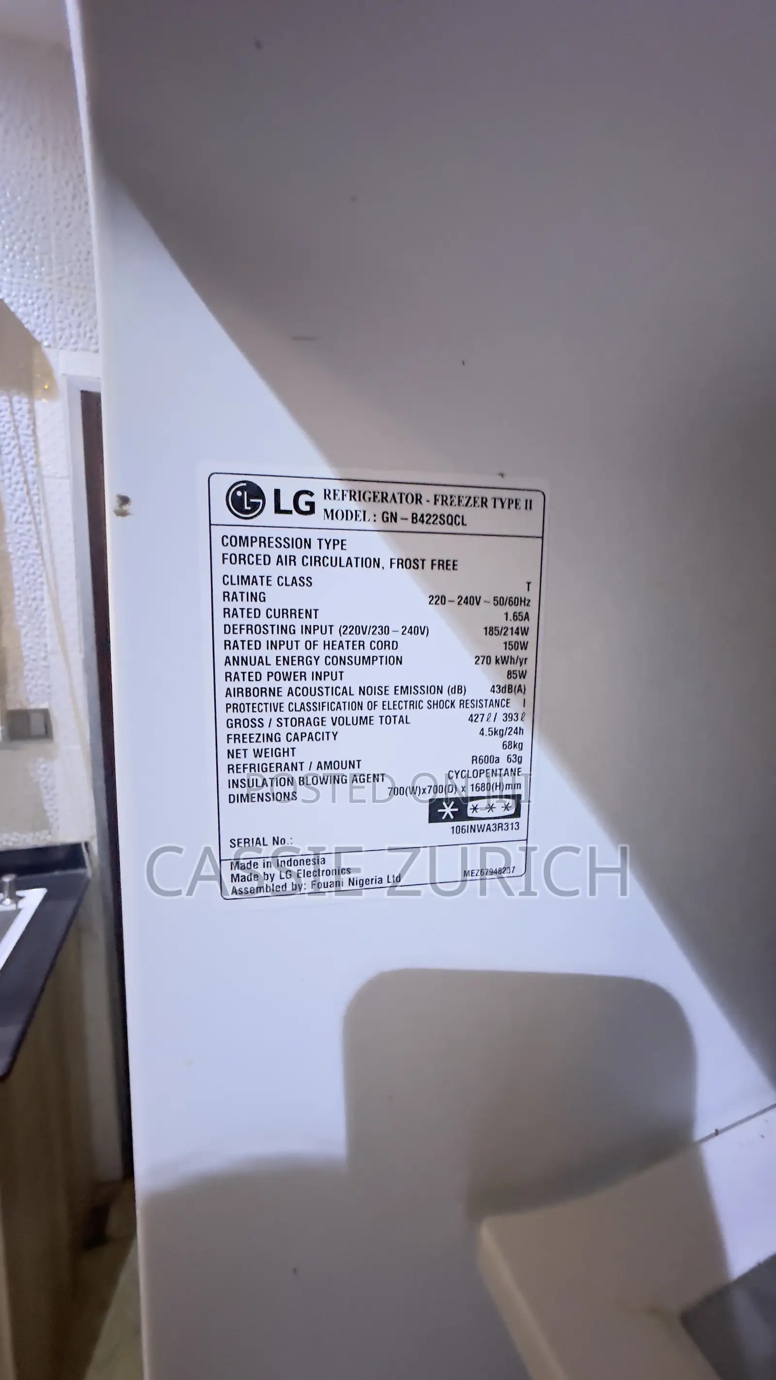 Lg Inverter Double Door Fridge 427l