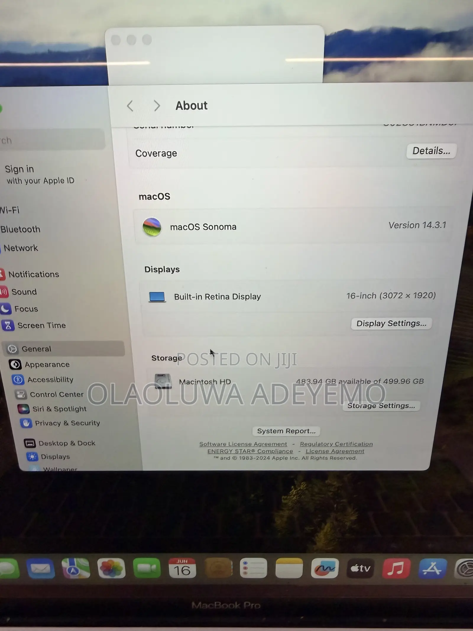 Laptop Apple MacBook Pro 2019 16GB Intel Core i7 SSD 512GB