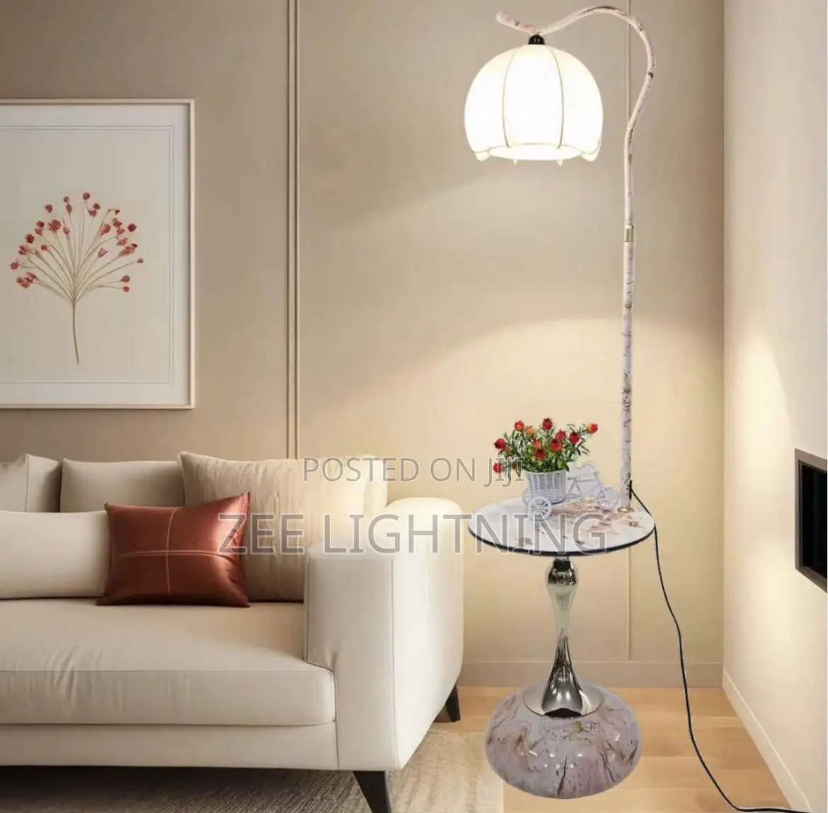 Long Stylish Standing Side Lamp With Mini Marble Design Table