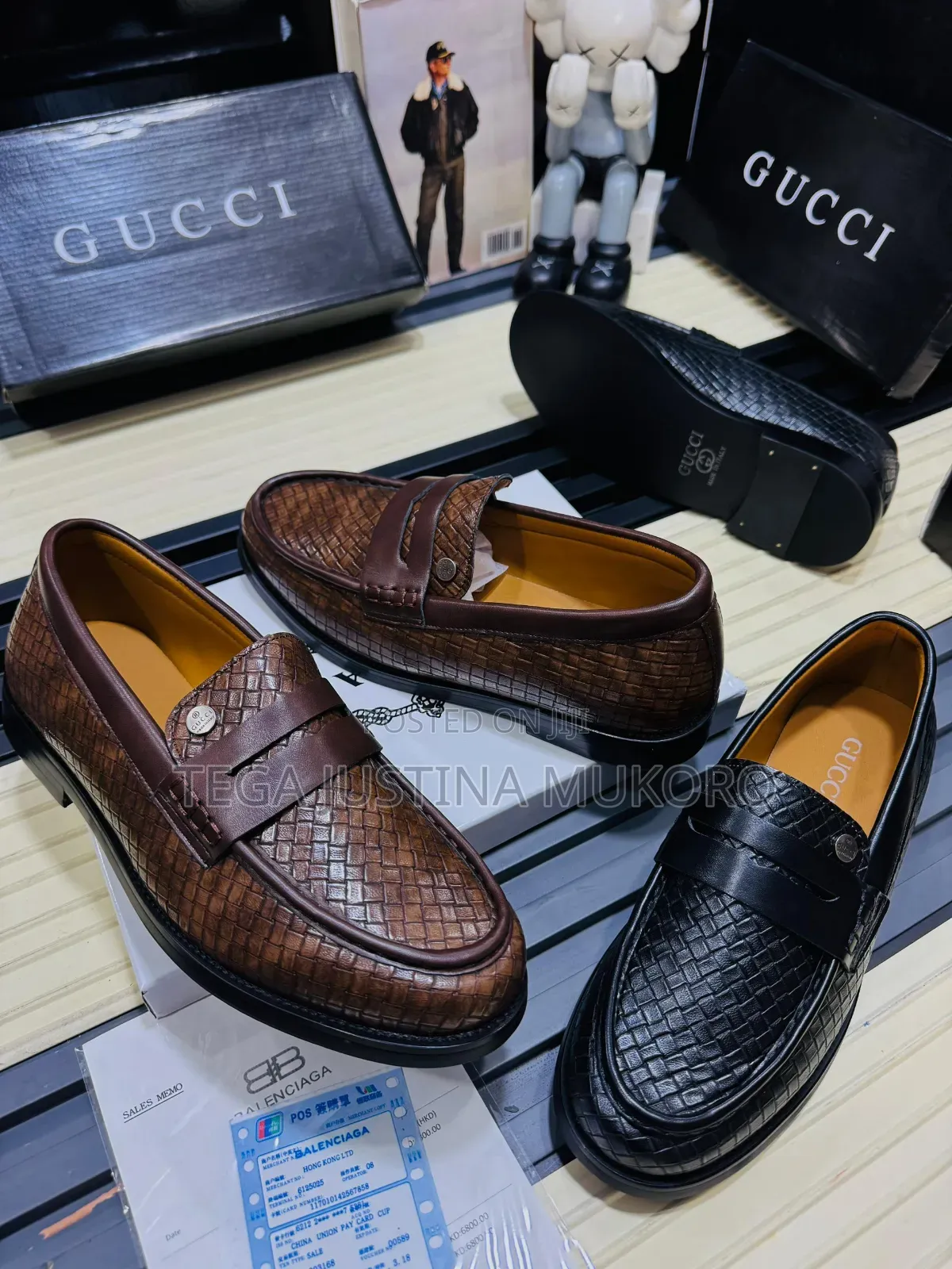 High Quality Woven Leather Men's Gucci Flat Shoes