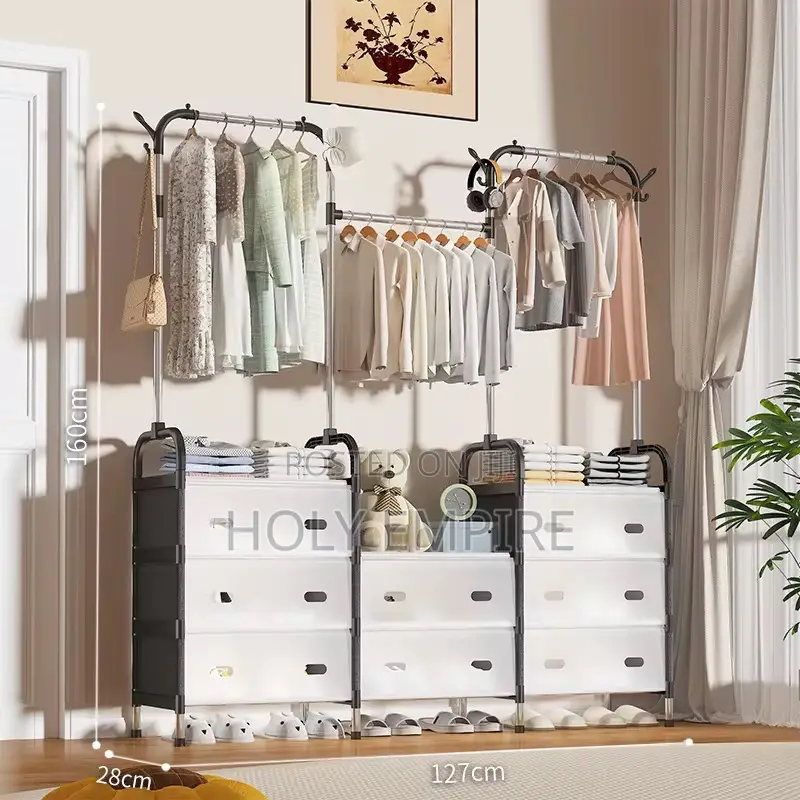 Movable Multifunctional Coat Rack Floor Hanger Clothing Stor Dormitory