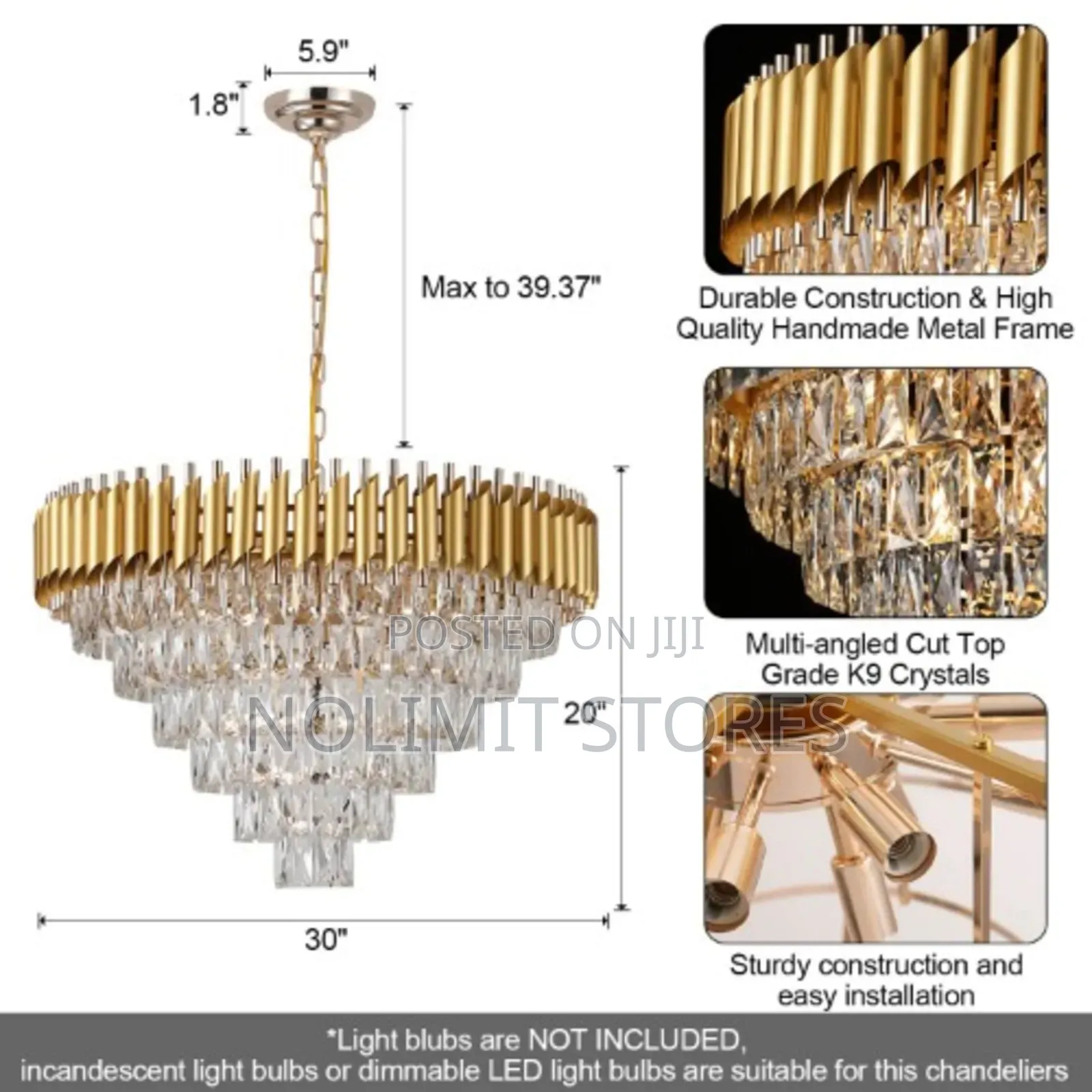 Tapered Tiered Crystal Chandelier 800mm 110v