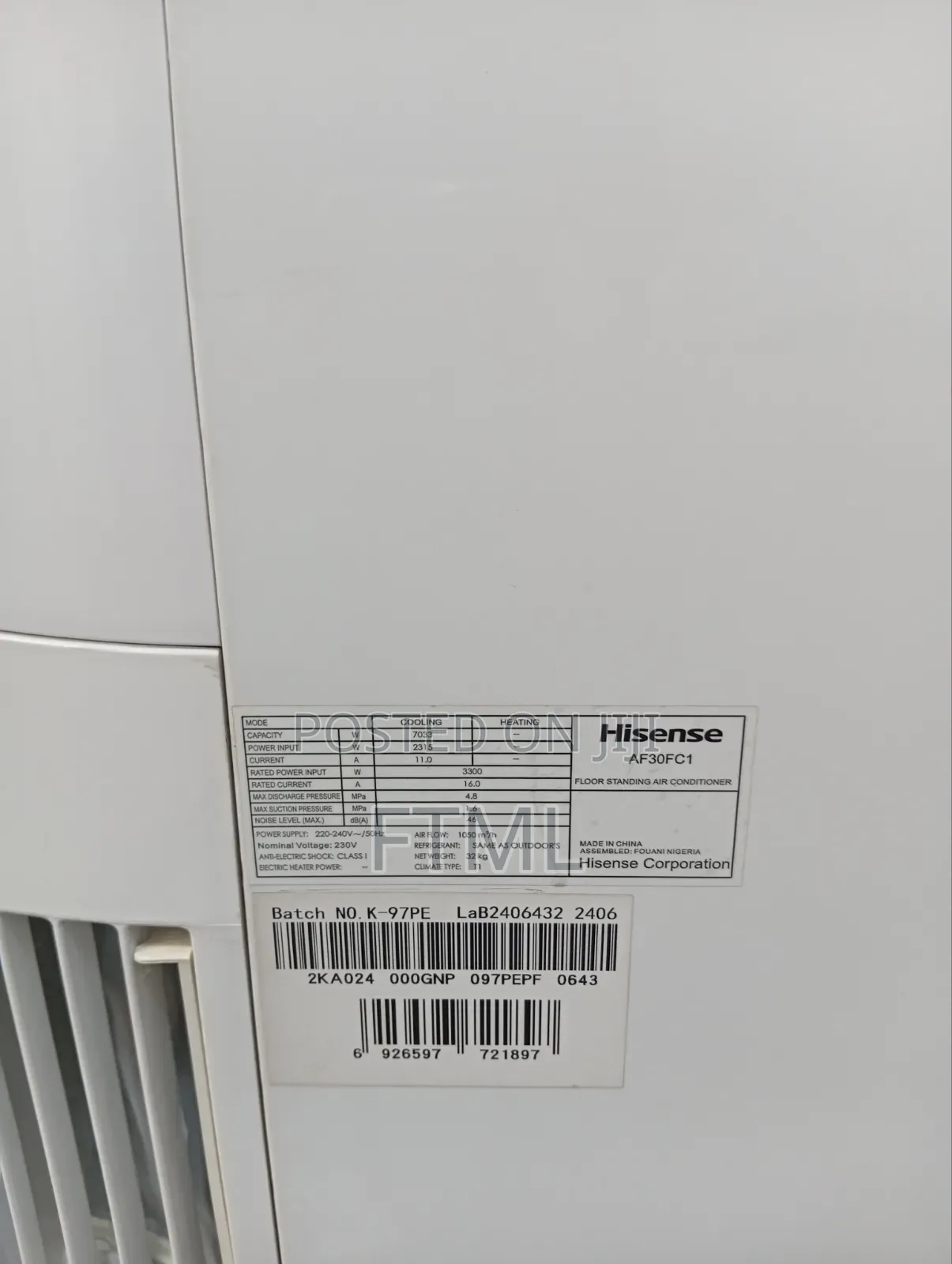 3hp Hisense Non-Inverter Floor Standing Ac
