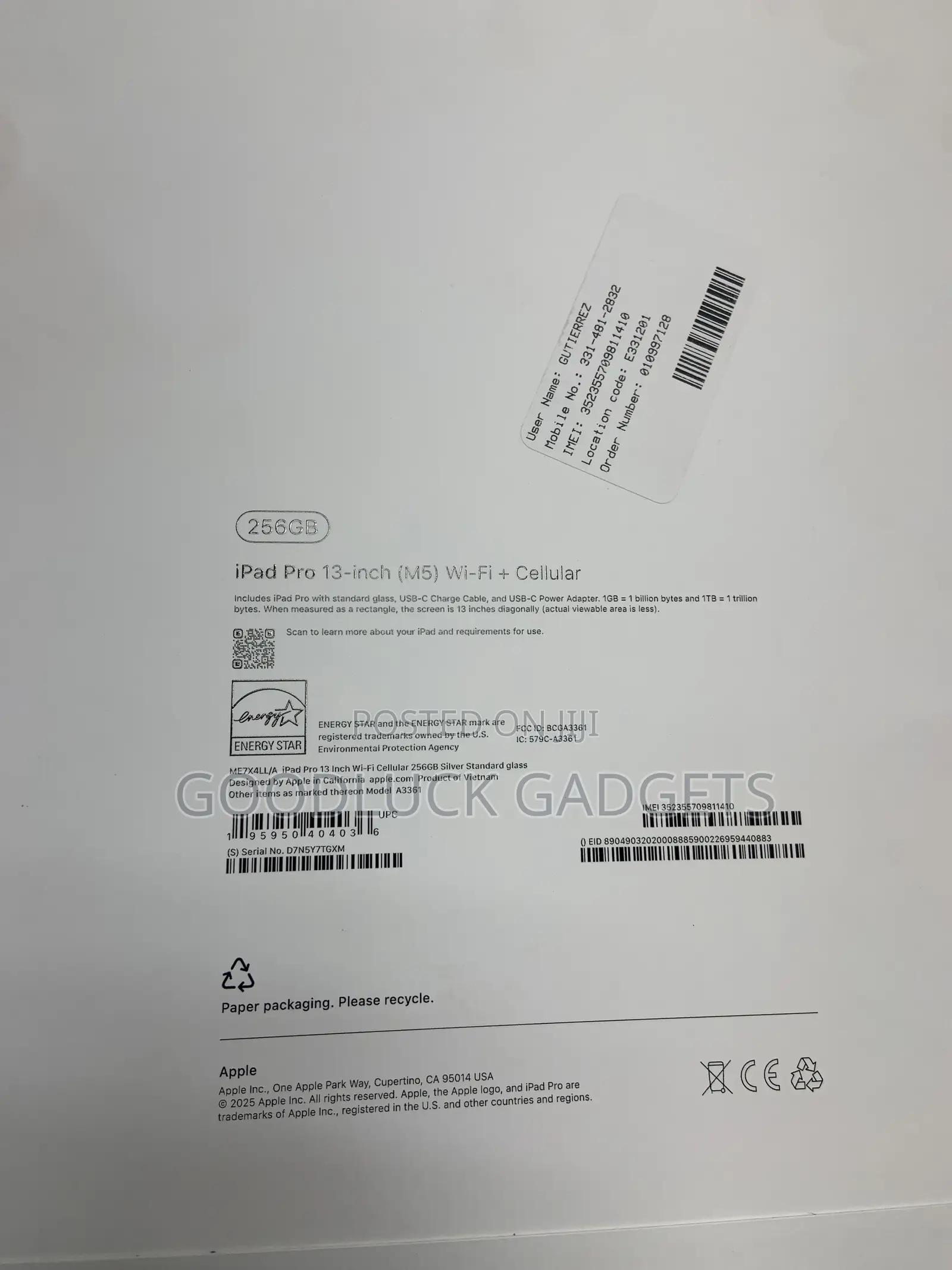 New Apple iPad (2025) 256 GB Gray