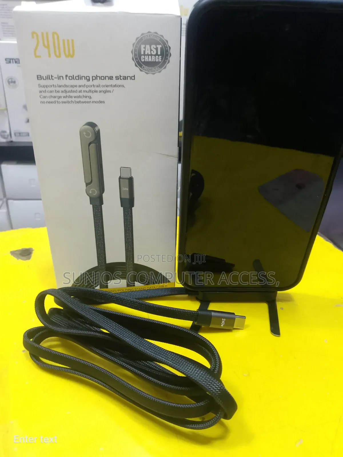 240 W Fast Charger Cable . Build- In Folding Phone Stand for Whole