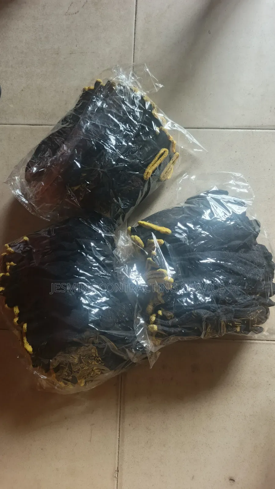 Black Cotton Hand Glove With Yellow Line