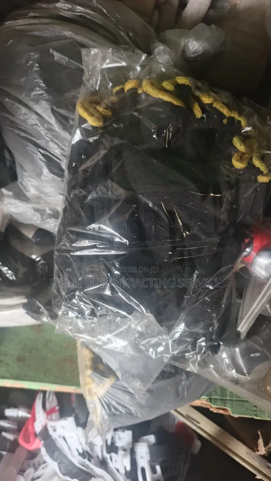 Black Cotton Hand Glove With Yellow Line
