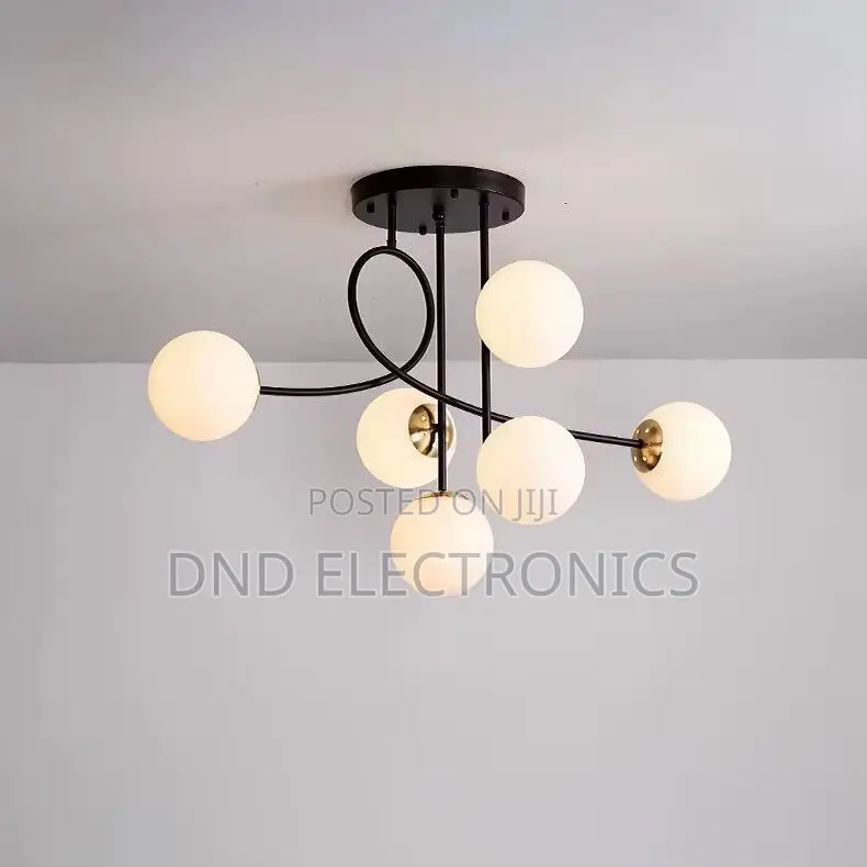 Modern 6-Light Sputnik Ceiling Light Black Gold Loop Globe Chandelier