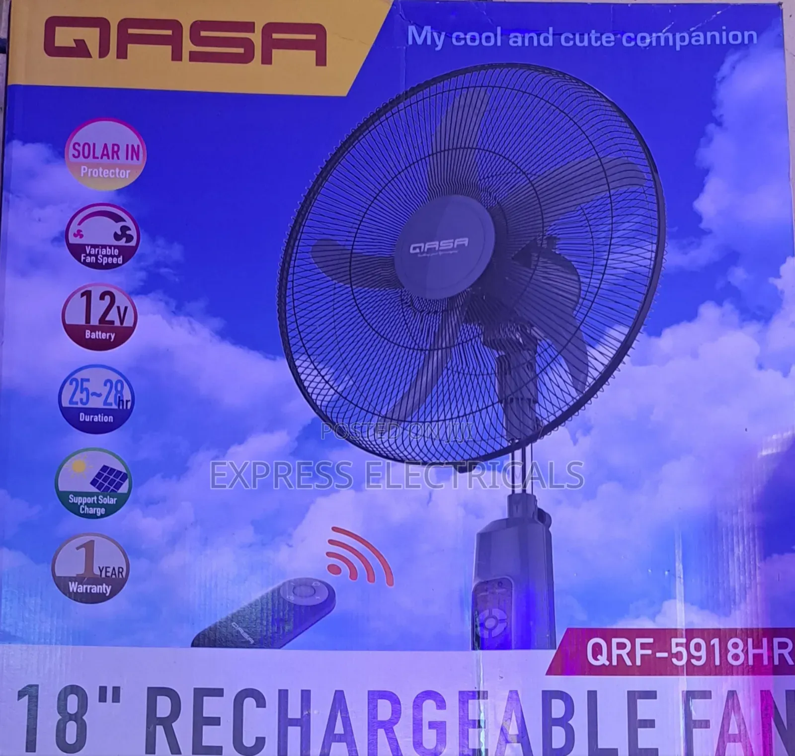 Qasa Rechargeable Fan - QRF - 5981hr 25-28 Hours Backup