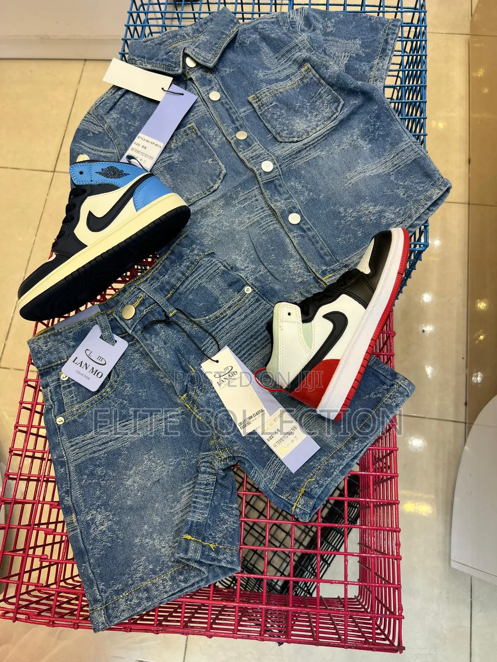 Luxury Denim Shirt And Short Set Age 4 To 12years Color Displayed
