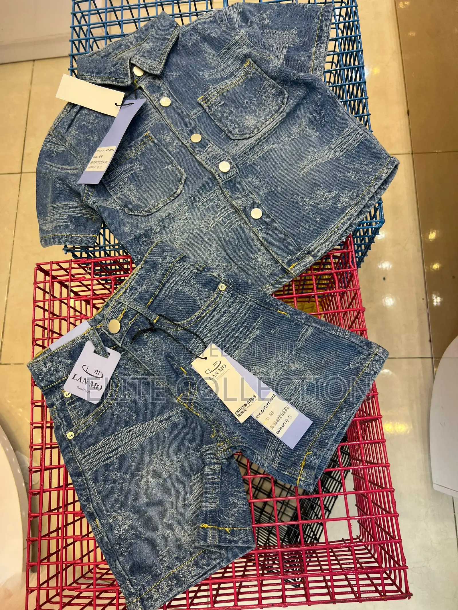 Luxury Denim Shirt And Short Set Age 4 To 12years Color Displayed