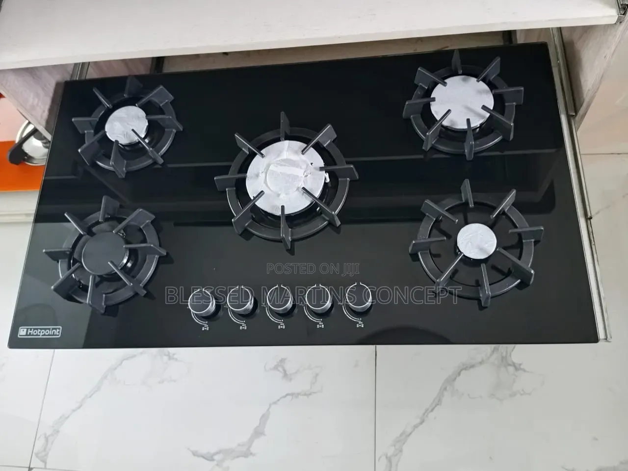 90cm Glass 5-Ways Gas Burner. Hotpoint